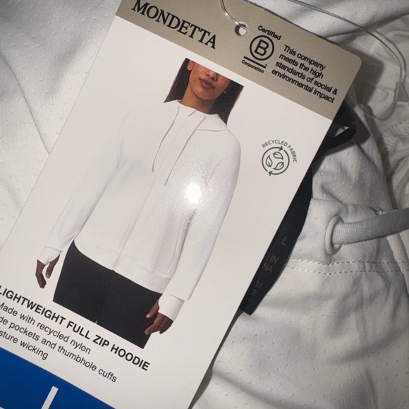 Mondetta Womens Hoodie White Full-Zip Pockets Thumbholes, White L Large P5 - Picture 1 of 2